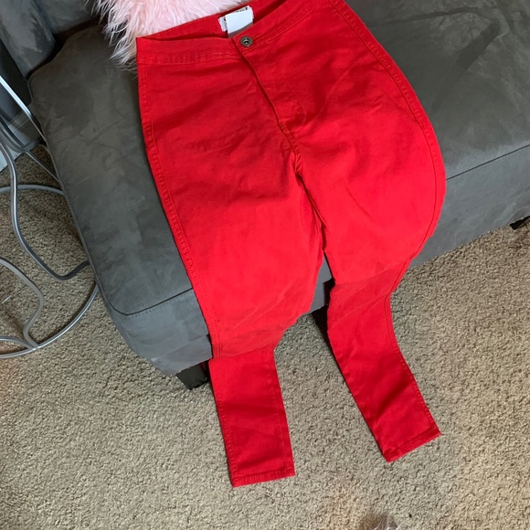 Super Swank High Waist Stretchy Jeans - Red - Picture 3 of 6